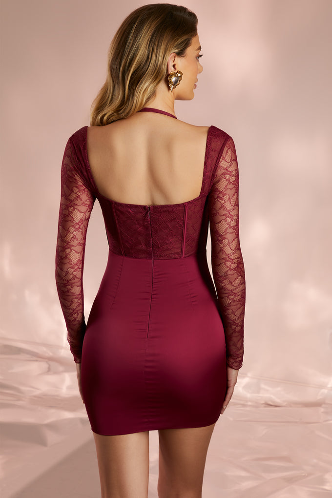 Gorsetowa sukienka mini z długim rękawem Intimate Feelings w kolorze wina