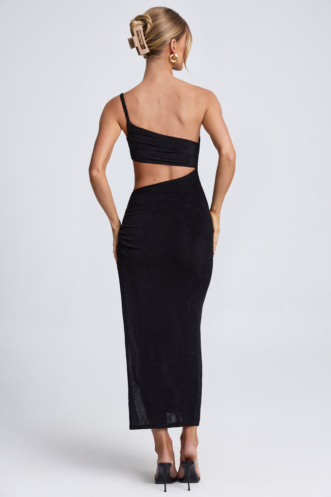 Sukienka maxi z wycięciem na jedno ramię w kolorze czarnym