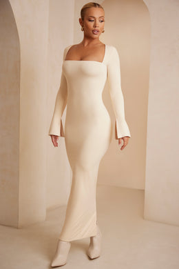 Square Neck Long Sleeve Maxi Dress in Ivory