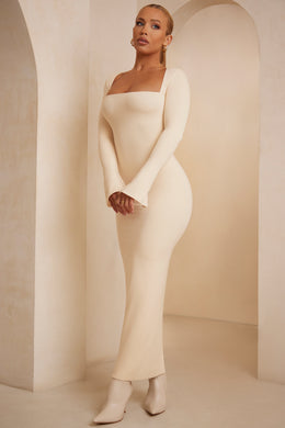 Square Neck Long Sleeve Maxi Dress in Ivory