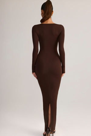 Modal Square-Neck Maxi Dress in Chocolate Brown