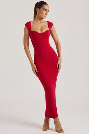 red bodycon dress long Dolcezza Sweetheart Neckline Maxi Dress in Red