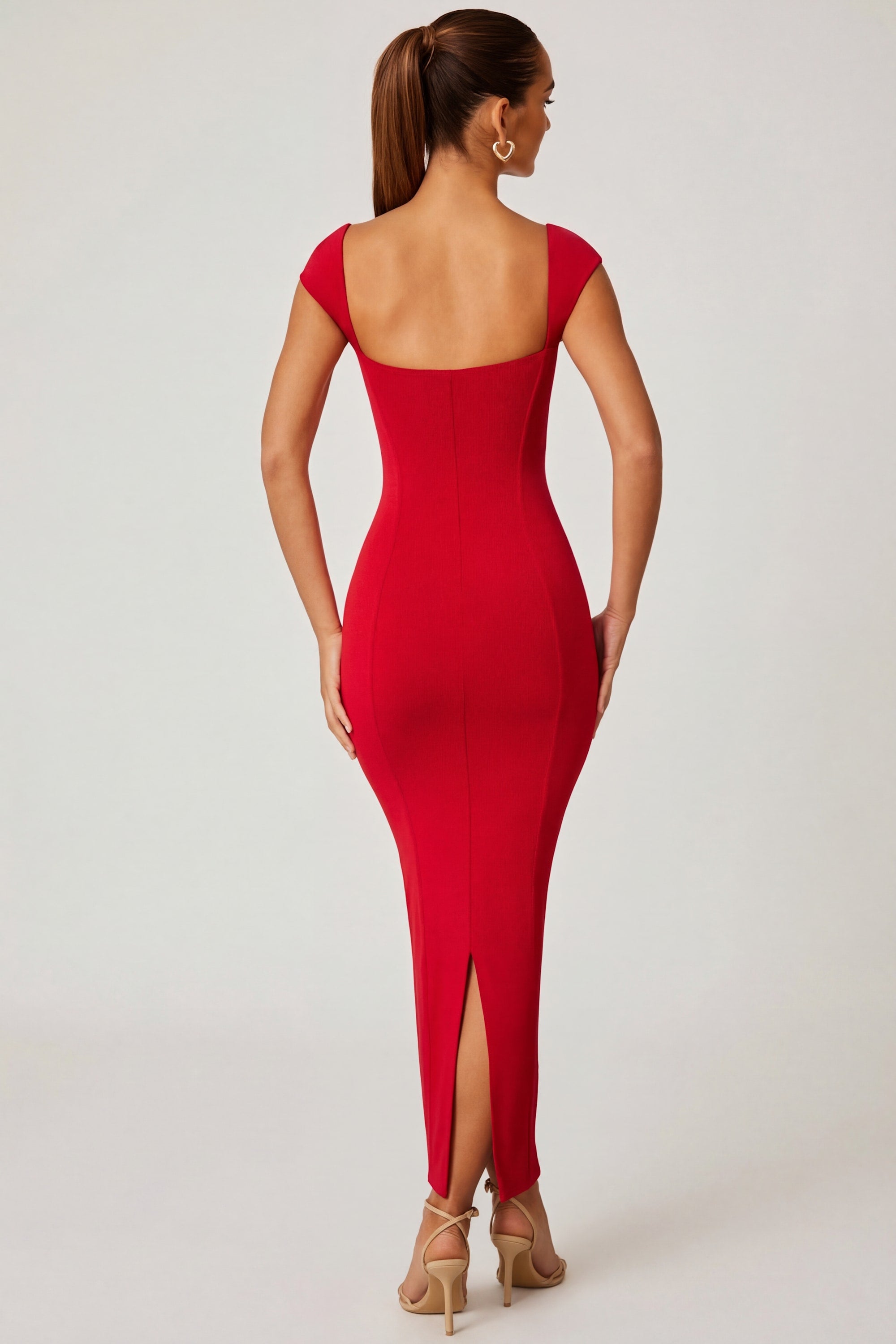 Anaisa Asymmetric Ruched Midi Dress in Scarlet