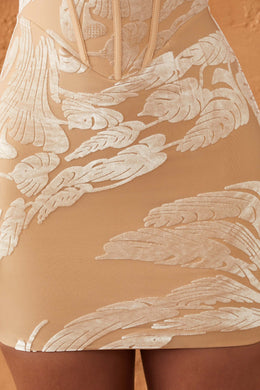 Ring Detail Corset Mini Dress in Beige Print