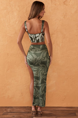 Twist Front Maxi Skirt in Olive Print