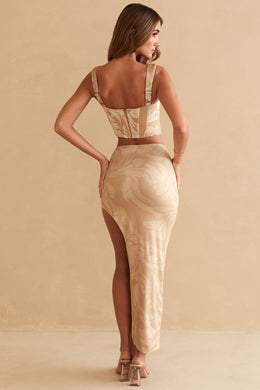Twist Front Maxi Skirt in Beige Print