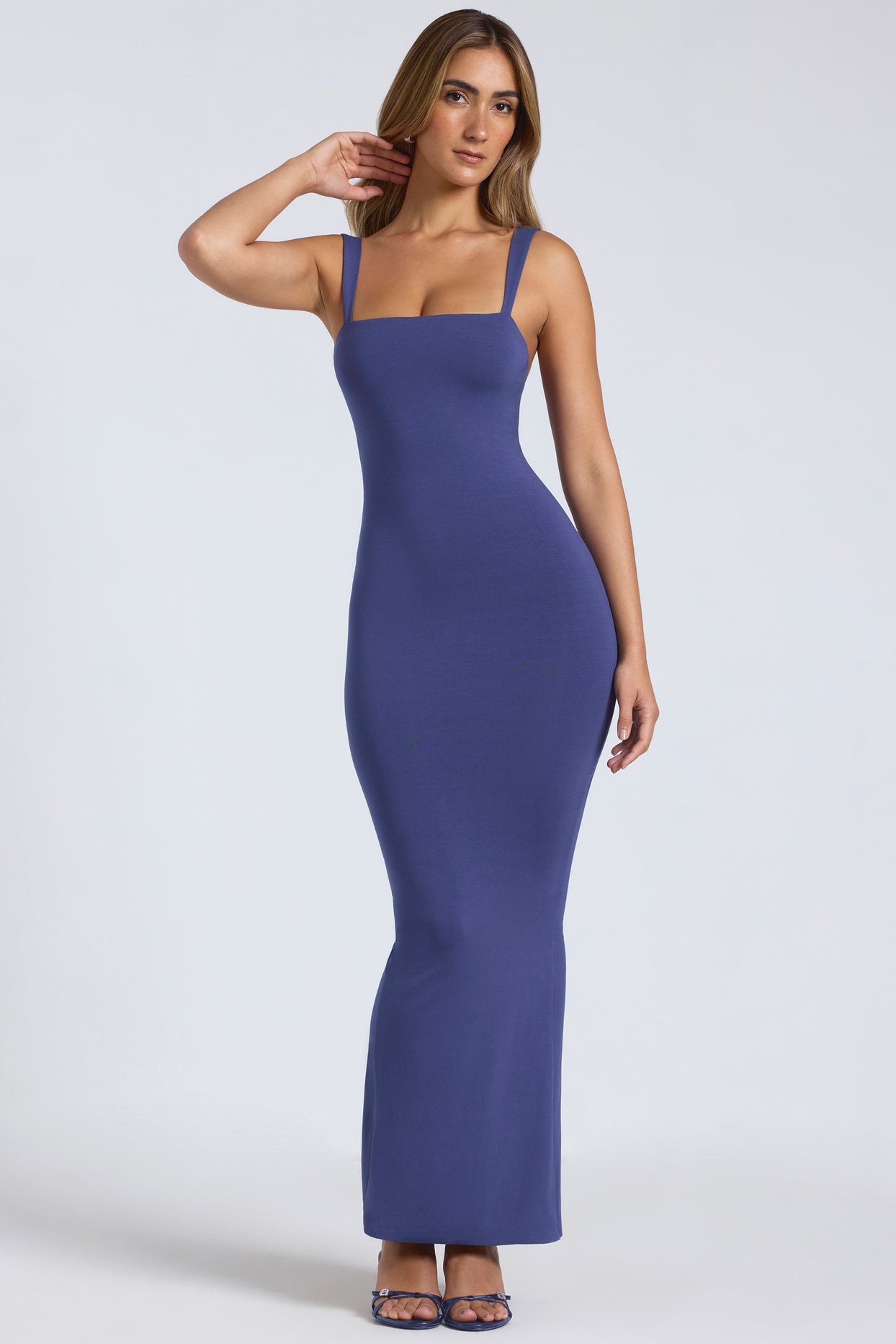 Modal Square-Neck Low Back Maxi Dress in Navy - 5
