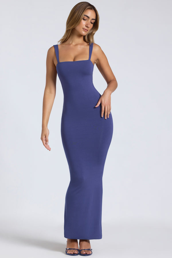 Modal Square-Neck Low Back Maxi Dress in Navy - 1