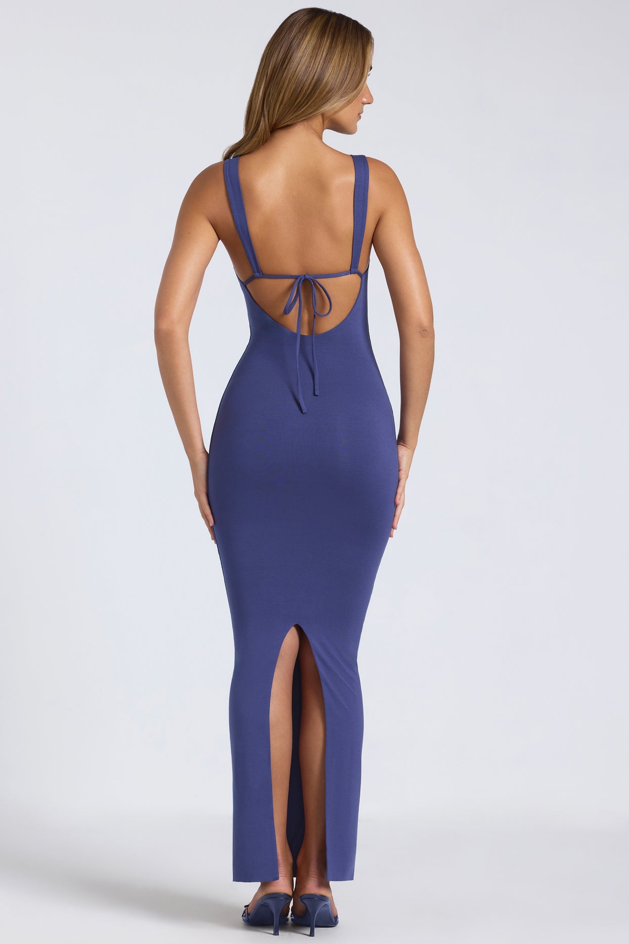 Modal Square-Neck Low Back Maxi Dress in Navy - 2