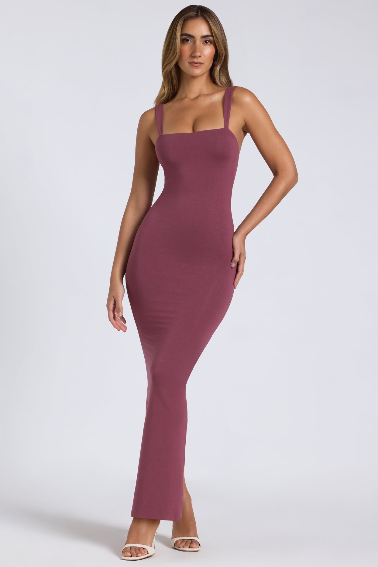 Modal Square-Neck Low Back Maxi Dress in Plum - 1