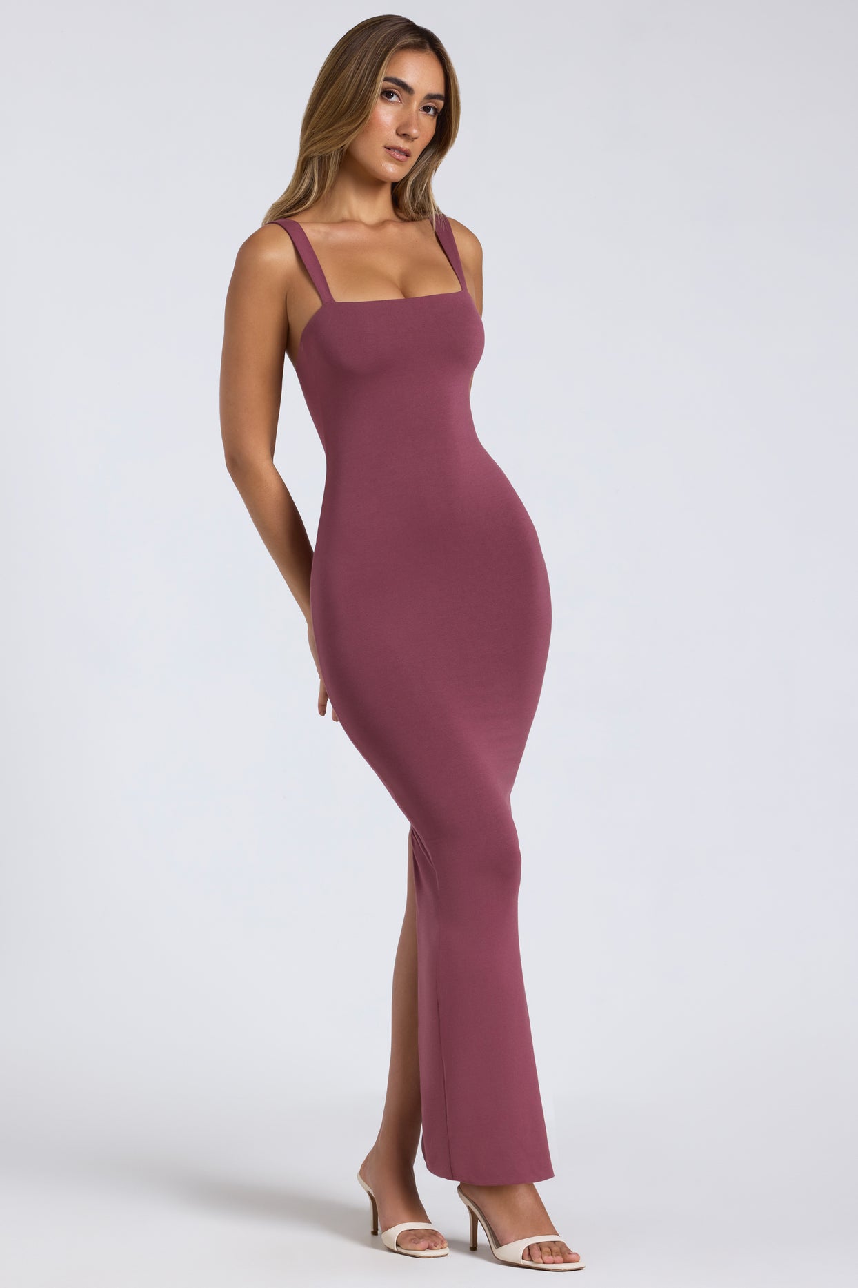 Modal Square-Neck Low Back Maxi Dress in Plum - 4