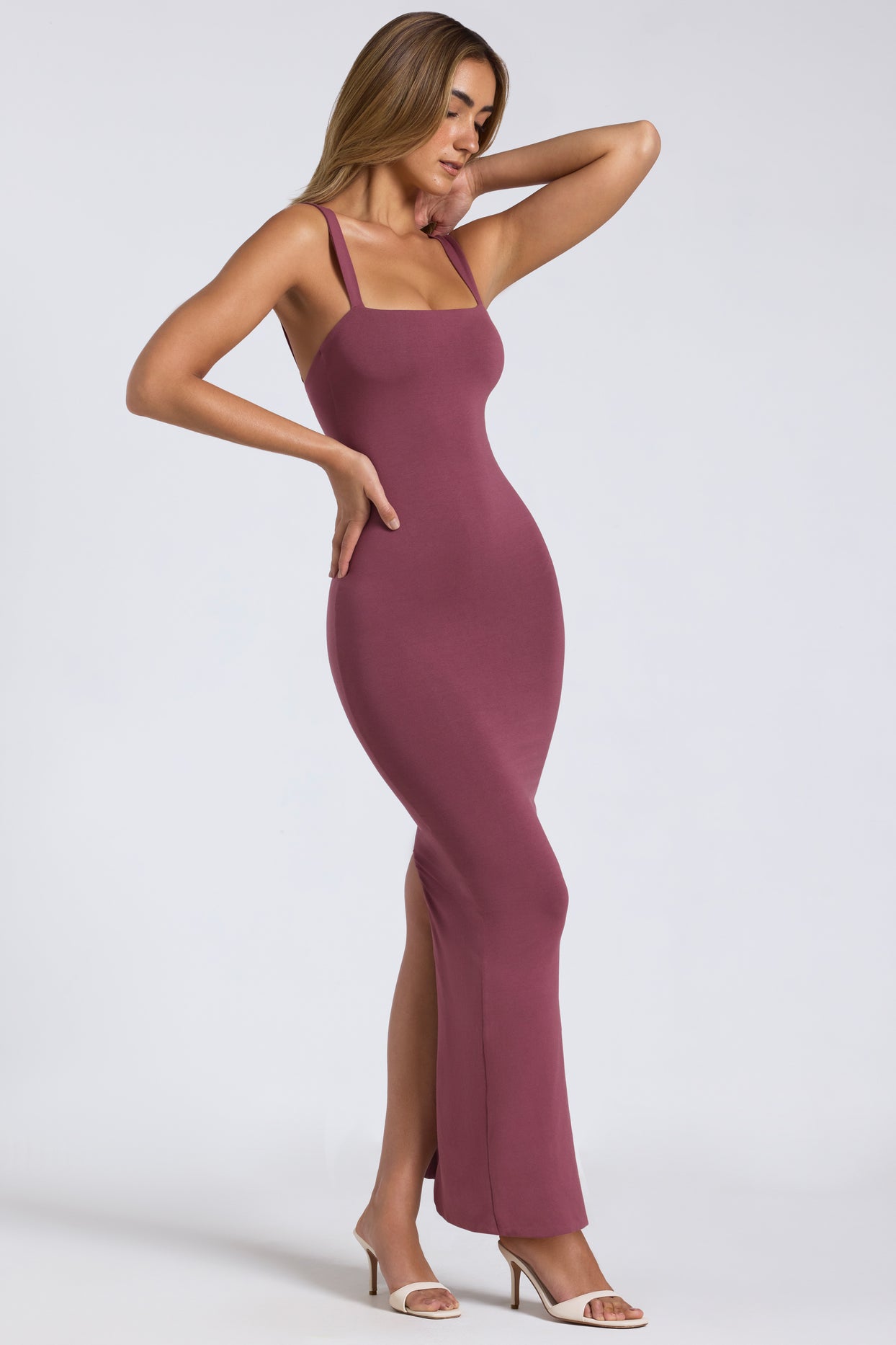 Modal Square-Neck Low Back Maxi Dress in Plum - 6