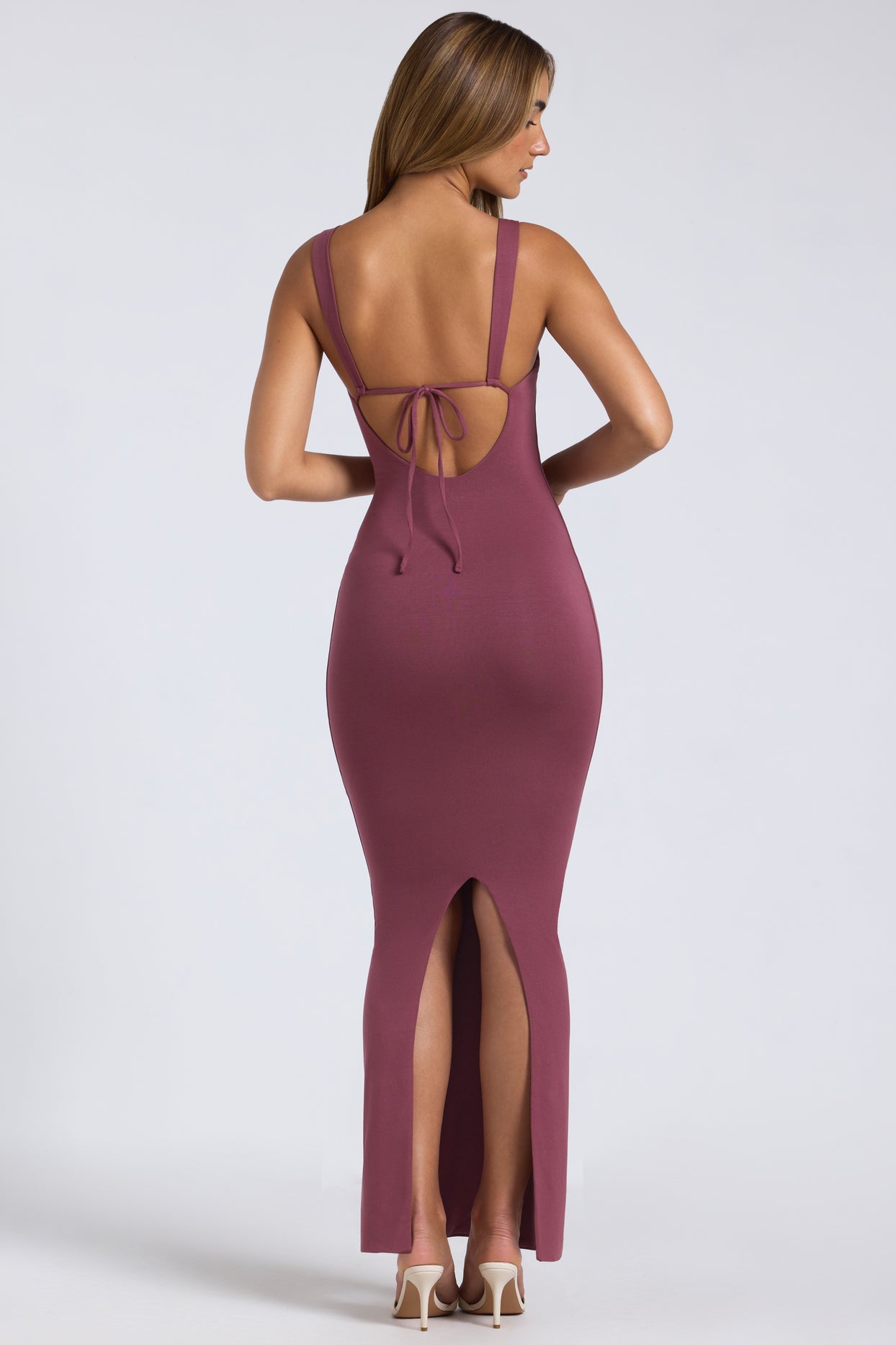 Modal Square-Neck Low Back Maxi Dress in Plum - 2