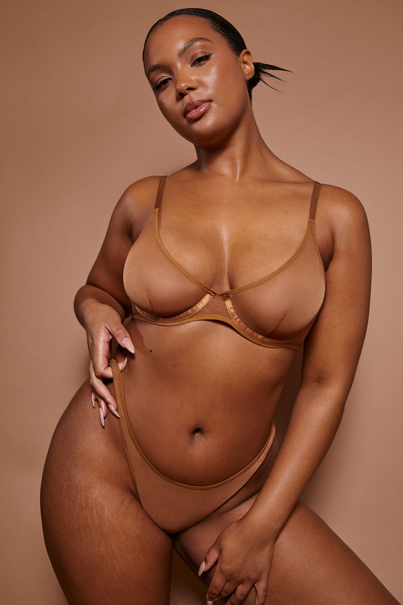 Soft Mesh Single Layer Underwired Bra in Almond - 1