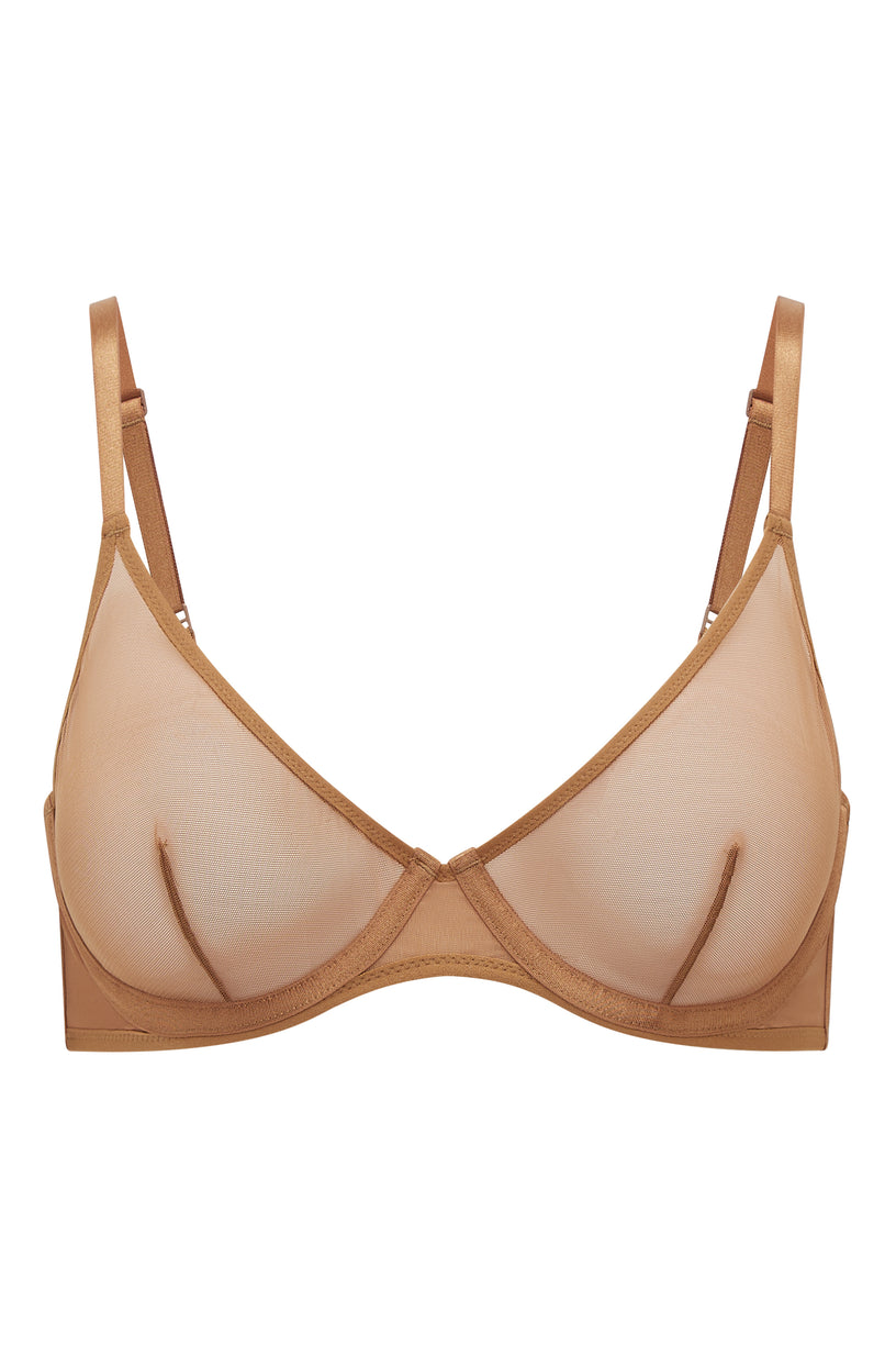 Soft Mesh Single Layer Underwired Bra in Almond - 2
