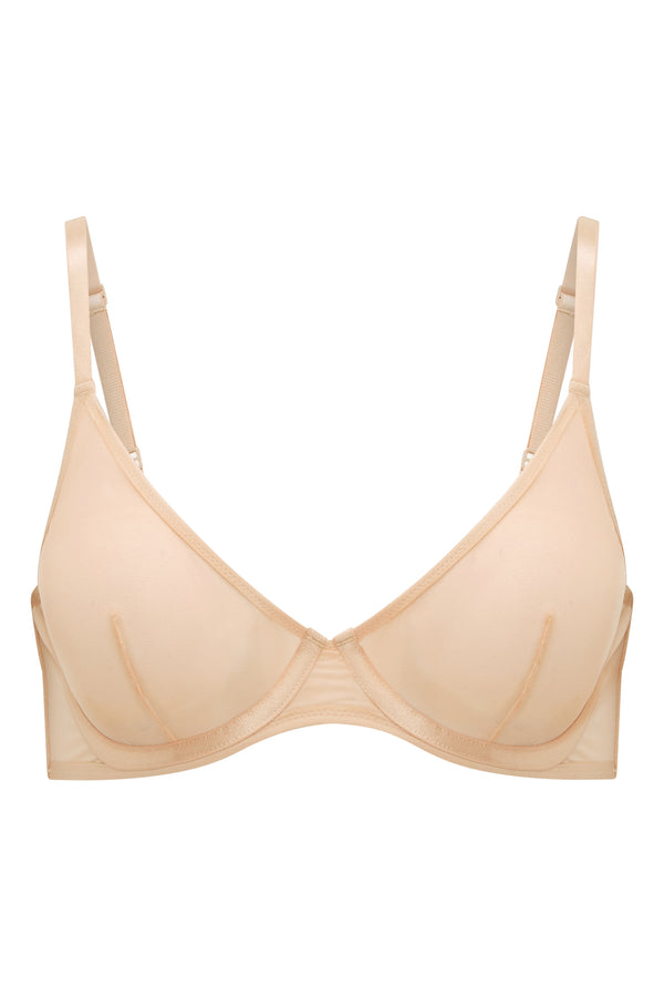 Soft Mesh Single Layer Underwired Bra in Beige - 2