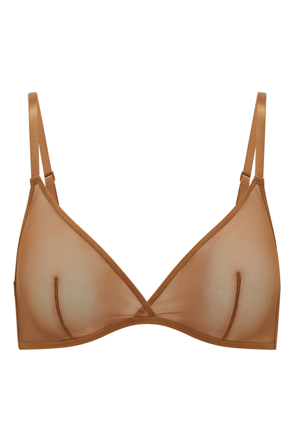 Soft Mesh Single Layer Triangle Bra in Almond - 2
