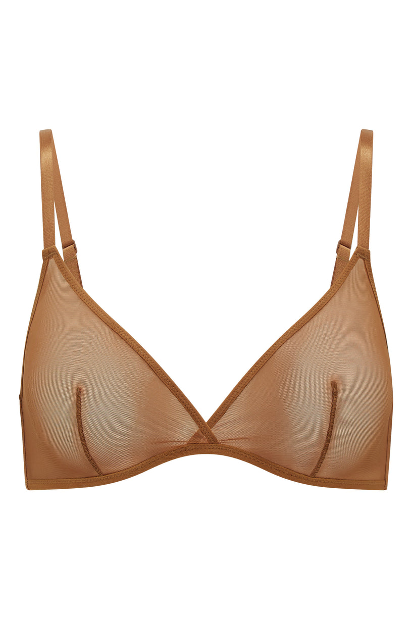 Soft Mesh Single Layer Triangle Bra in Almond - 2