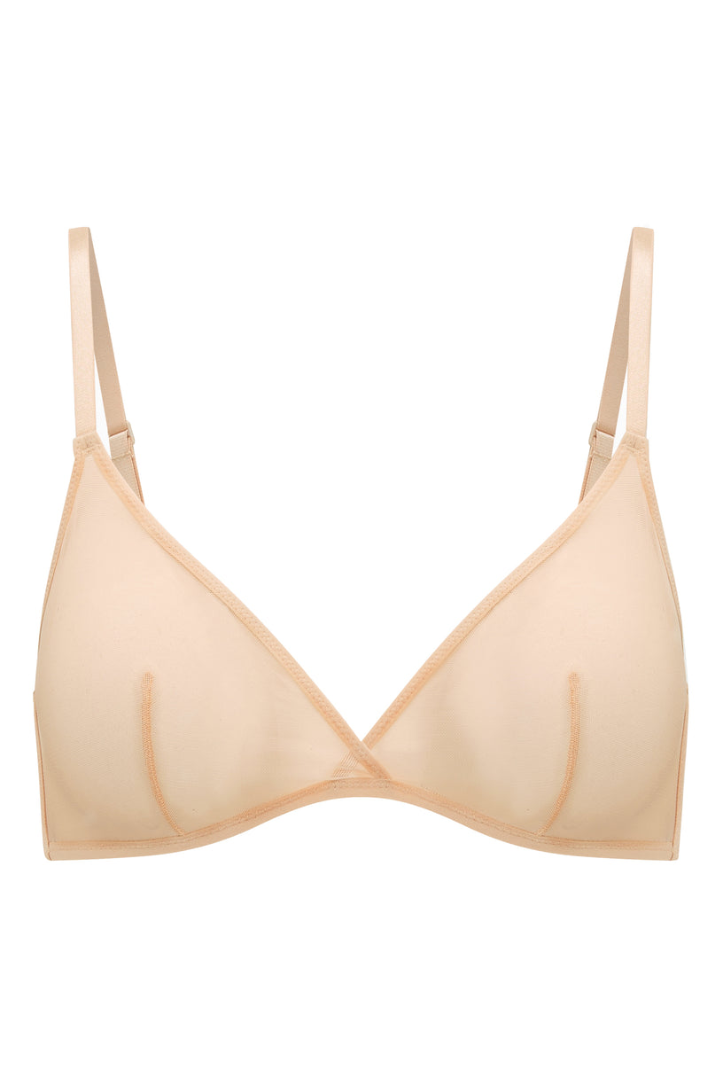 Soft Mesh Single Layer Triangle Bra in Beige - 2