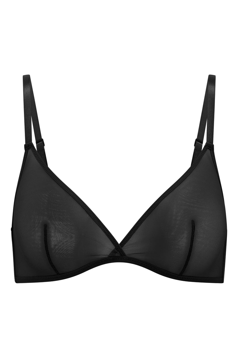 Soft Mesh Single Layer Triangle Bra in Black - 2