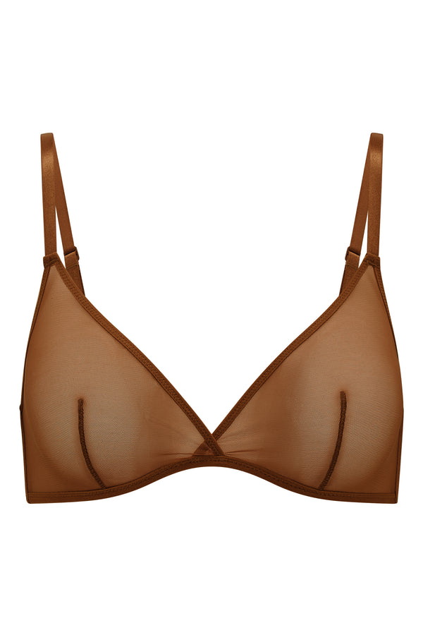 Soft Mesh Single Layer Triangle Bra in Chestnut - 2