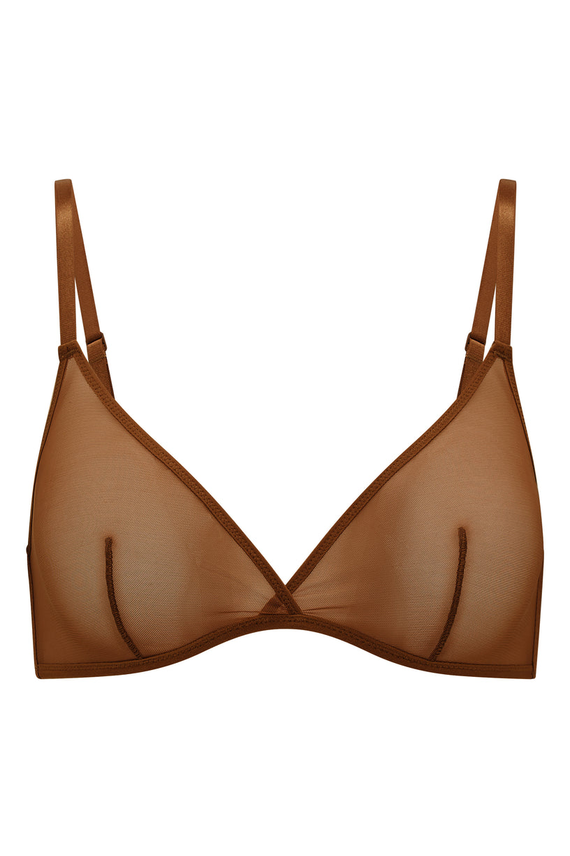 Soft Mesh Single Layer Triangle Bra in Chestnut - 2