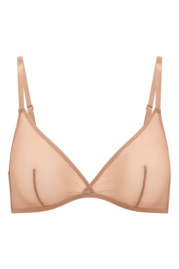 Soft Mesh Single Layer Triangle Bra in Warm Peach - 2