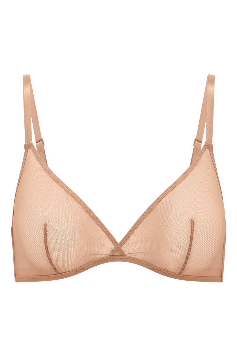 Soft Mesh Single Layer Triangle Bra in Warm Peach - 2