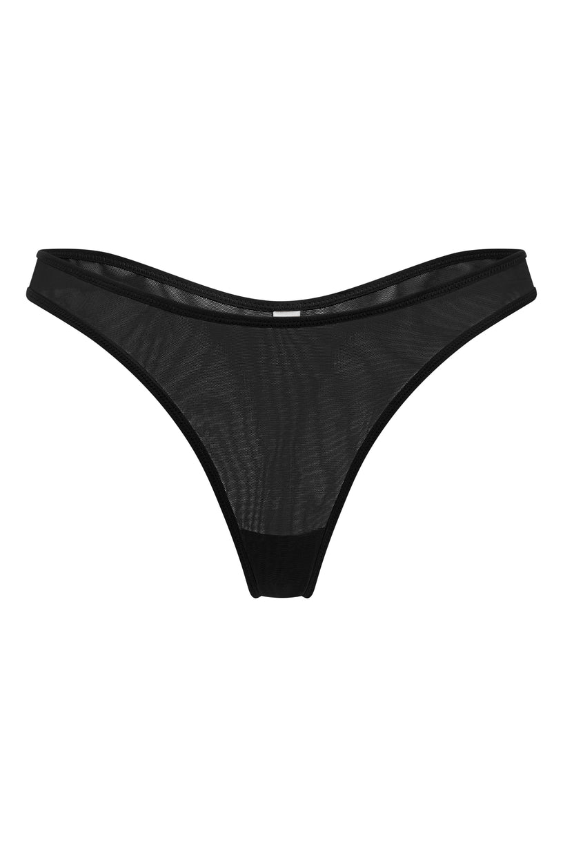 Soft Mesh Thong in Black - 2