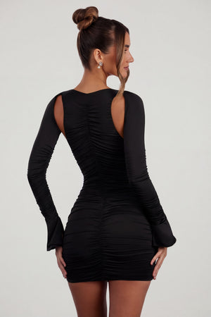 Oh Polly's Priscilla wearing the Zurich Mini Dress in Black Embellished fabric perfect for a night out