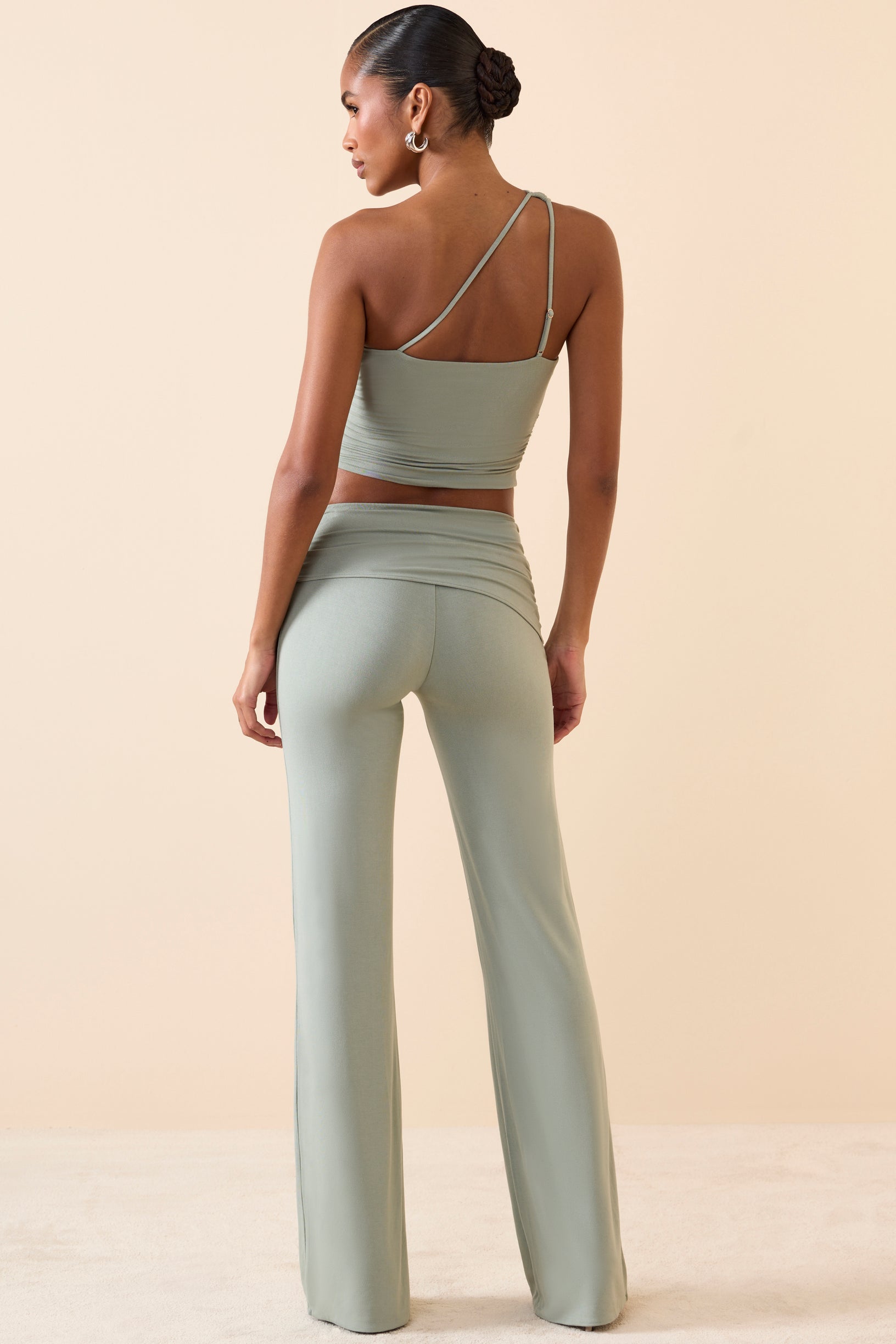 Mid-Rise Straight-Leg Trousers in Smoke Green - 2
