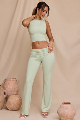 Petite Mid-Rise Straight Leg Trousers in Light Sage