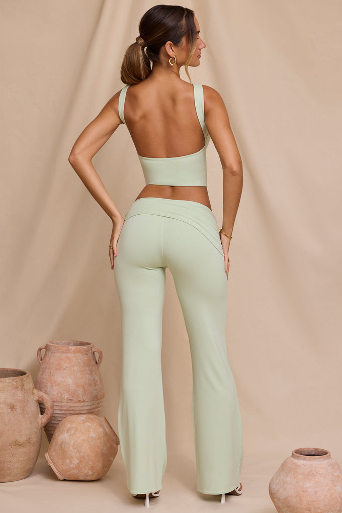 Petite Mid-Rise Straight Leg Trousers in Light Sage