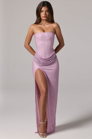 La Rochette Embellished Bandeau Cowl Neck Maxi Dress in Pink