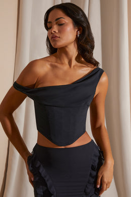 Top court corset drapé en noir