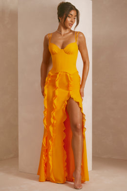 Corset Frill Skirt Maxi Dress in Tangerine