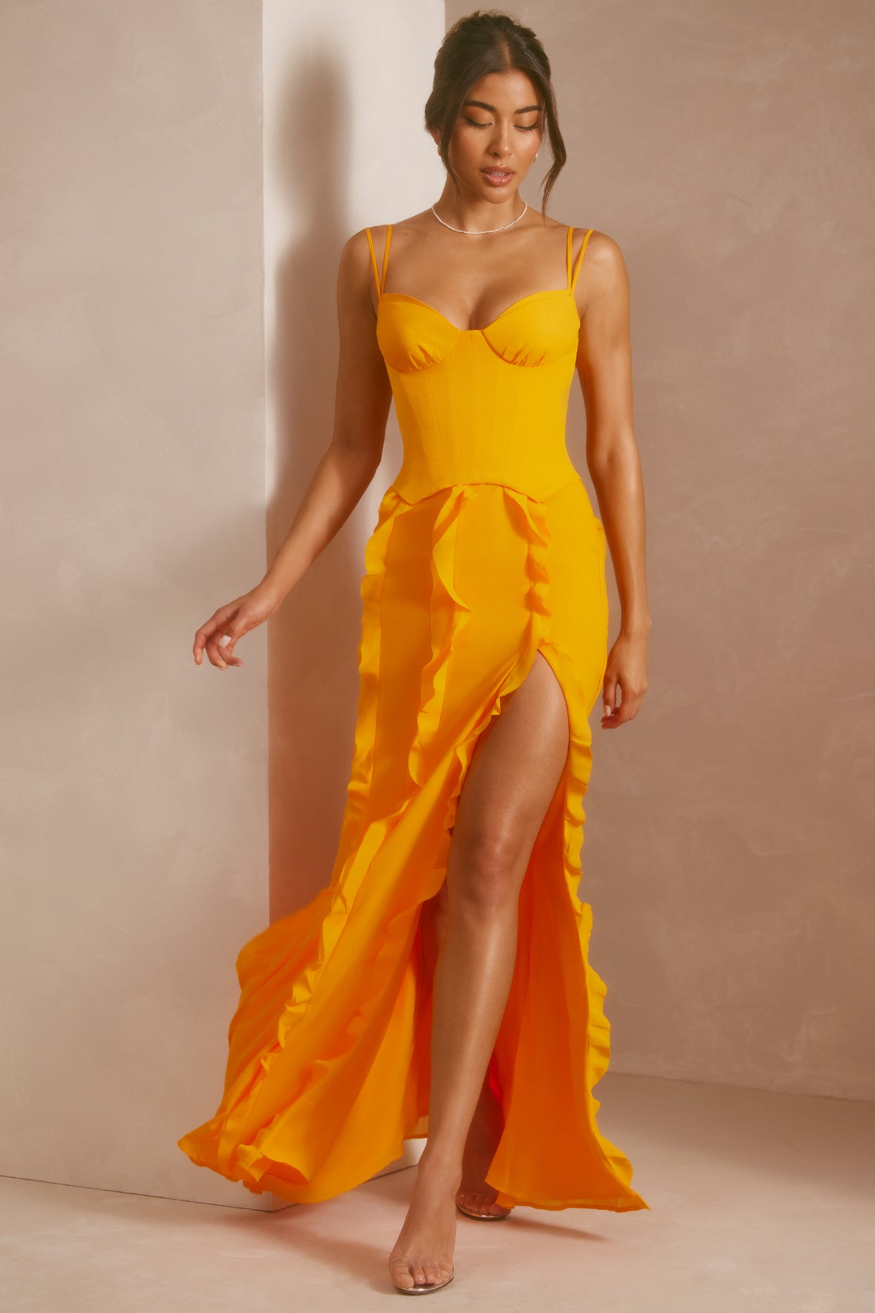 Corset Frill Skirt Maxi Dress in Tangerine - 6