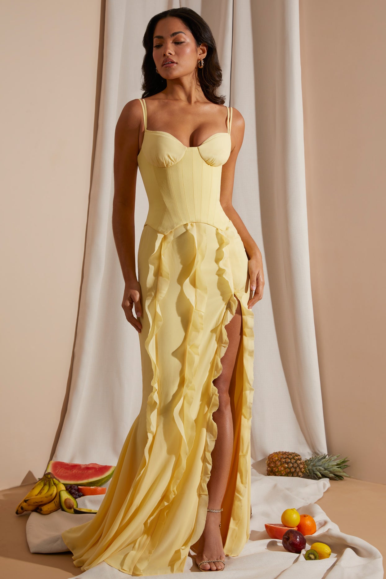 Lemon Yellow Corset Gown  Yellow evening dresses, Evening dresses