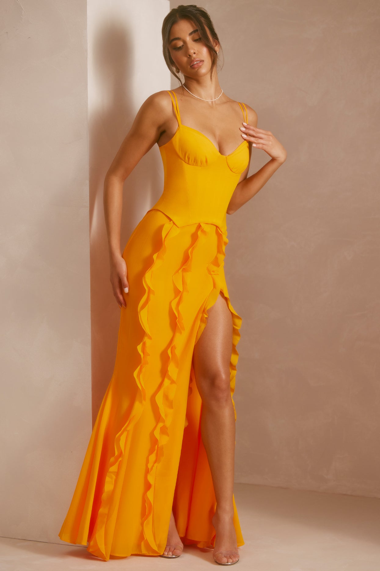 Corset Frill Skirt Maxi Dress in Tangerine - 7