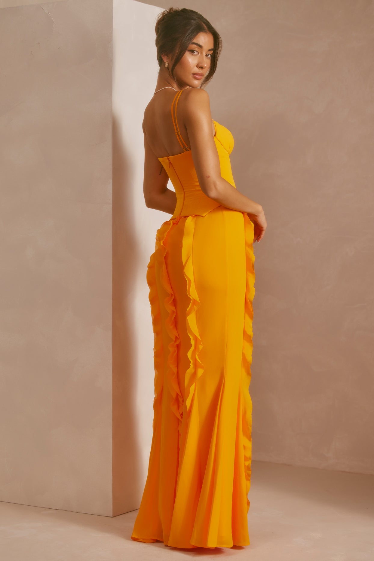 Corset Frill Skirt Maxi Dress in Tangerine - 3