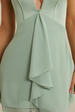 Gorsetowa sukienka mini bez ramiączek z głębokim dekoltem w kolorze szałwiowym