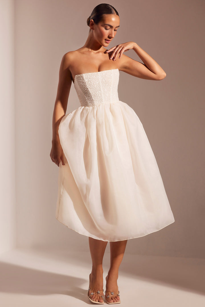 One Shoulder Ivory A-line Short Dress with Rosette