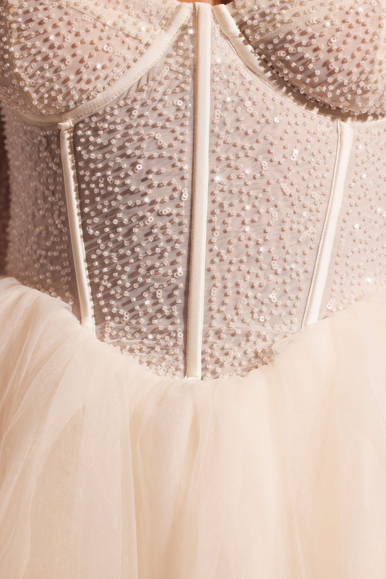 embellished long sleeve tulle skirt mini dress in ivory Embellished Long Sleeve Tulle Skirt Mini Dress in Ivory