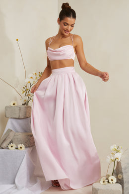Plisowana, gruba satynowa spódnica maxi w kolorze różowym