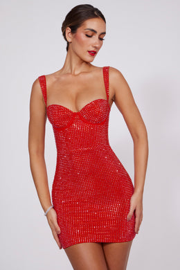 Mini-robe corset ornée en rouge feu