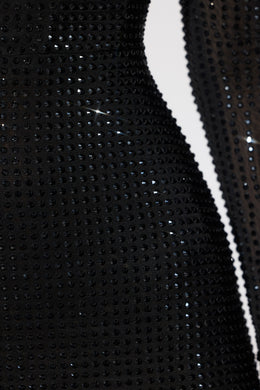 Embellished Corset Open Back Long Sleeve Mini Dress in Black