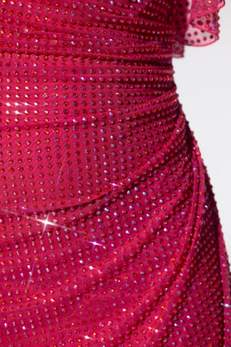 Ozdobiona gorsetowa mini sukienka Kaftan w kolorze gorącego różu