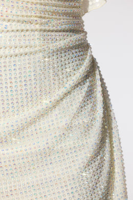 Ozdobiona gorsetowa mini sukienka Kaftan w kolorze kości słoniowej
