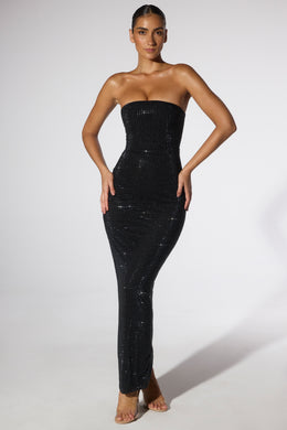 Embellished Strapless Evening Gown in Black