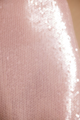 Sheer Sequin Plunge Halter Neck A-Line Mini Dress in Lilac